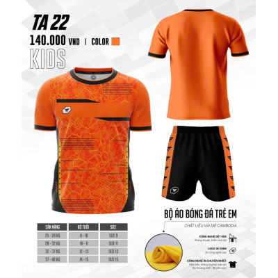 BỘ QUẦN ÁO ĐÁ BÓNG TRẺ EM KHÔNG LOGO TA22